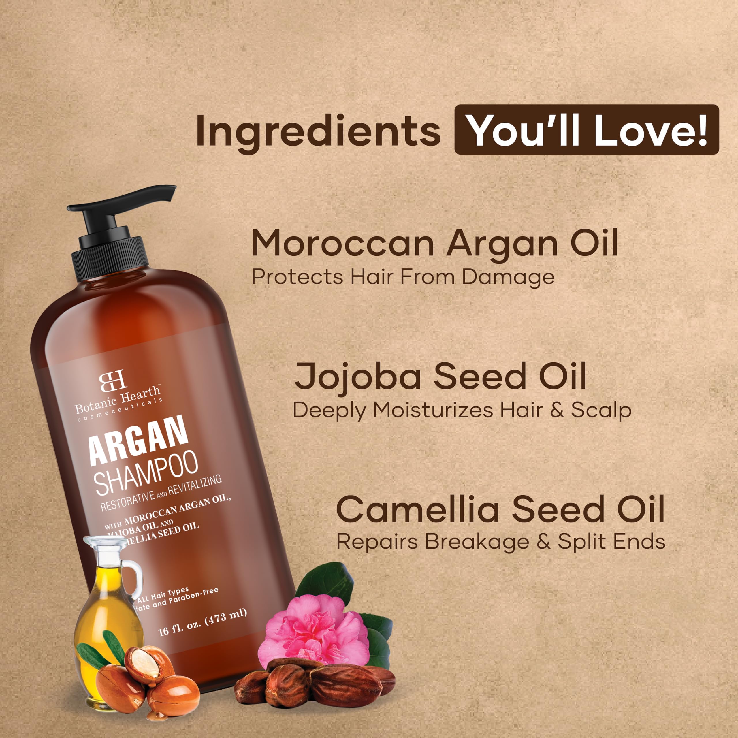 Botanic Hearth Argan Shampoo bottle labeled made in USA