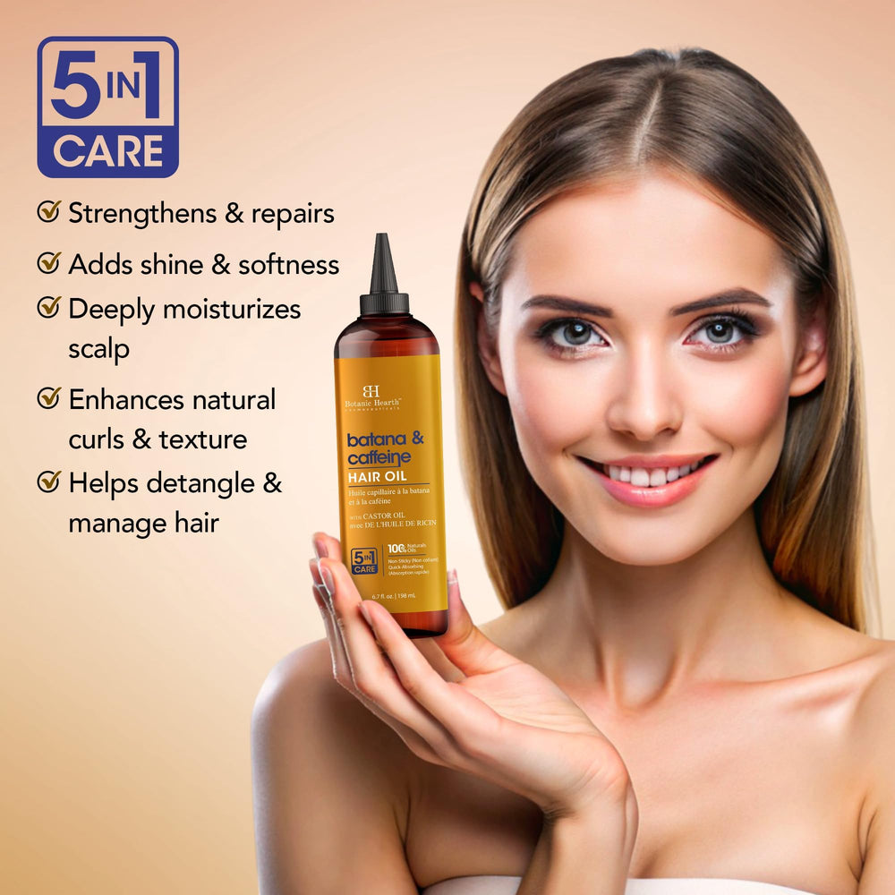 Botanic Hearth caffeine-batana oil applicator nozzle showing easy, precise oil distribution.