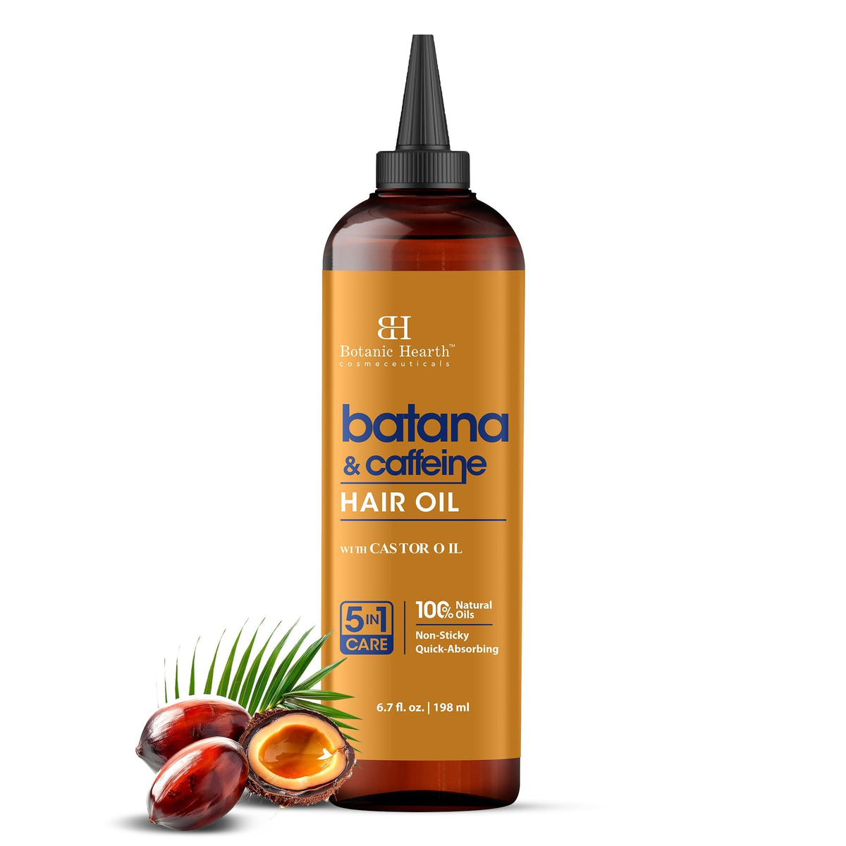 Botanic Hearth caffeine-batana oil bottle ready for scalp nourishment and strengthening.
