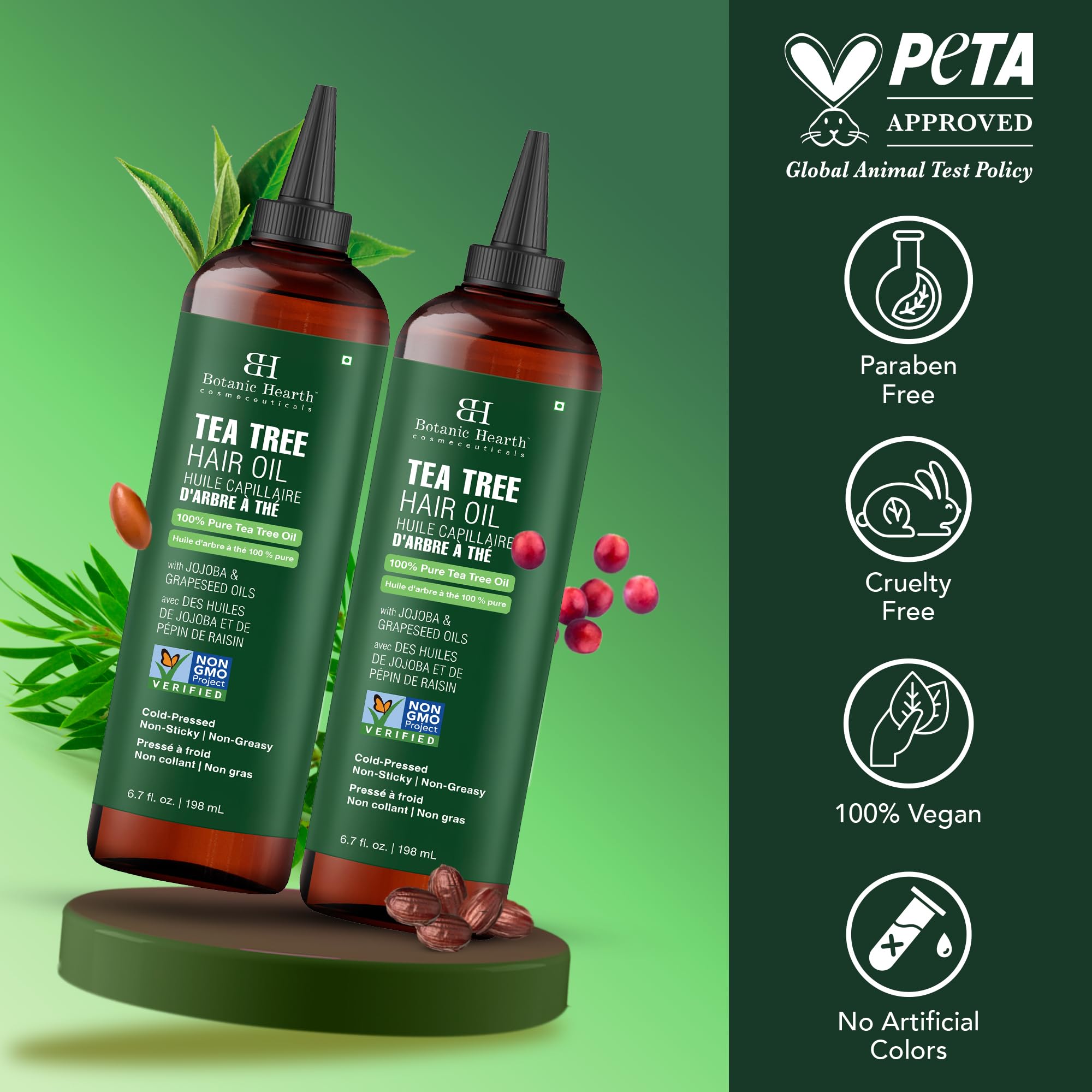 Botanic Hearth cruelty-free label on packaging highlights ethical beauty choice.