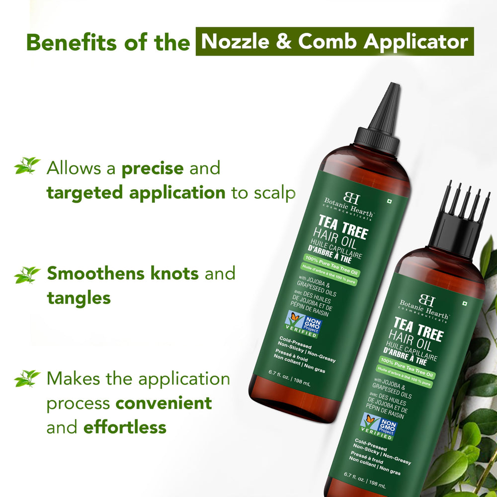 Botanic Hearth hair tonic being applied to nourish and strengthen hair.