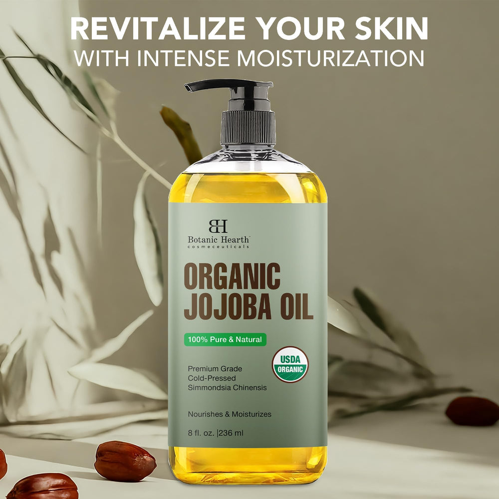 Botanic Hearth Jojoba Oil pour closeup for easy, mess-free application