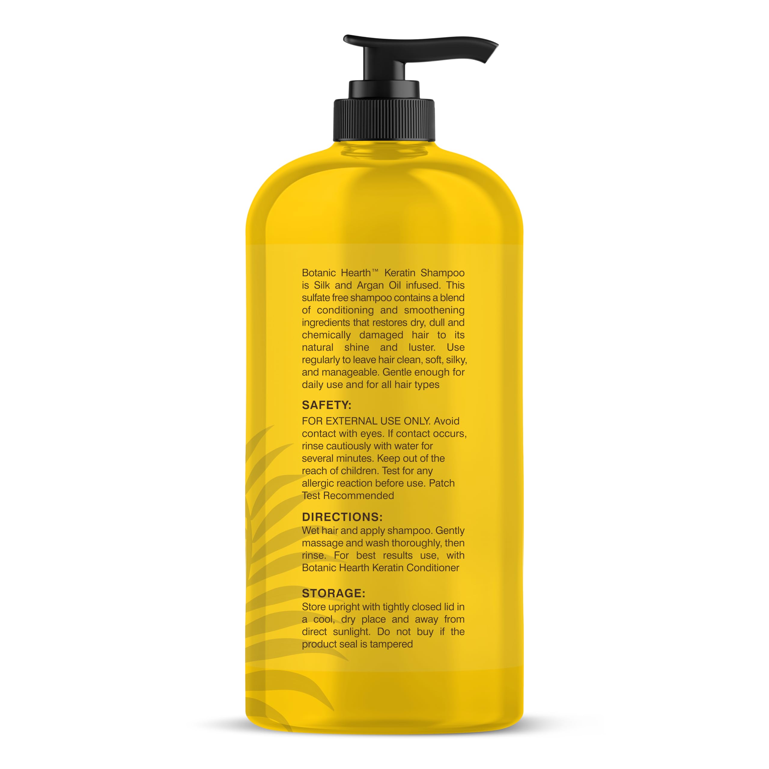 Botanic Hearth Keratin Shampoo bottle closeup highlights keratin and nourishing ingredients.