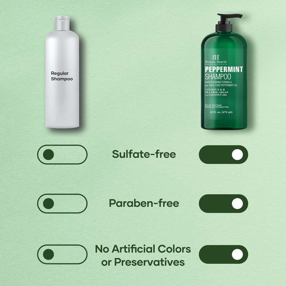 Botanic Hearth Peppermint Oil Shampoo keratin boost for thicker-looking hair.