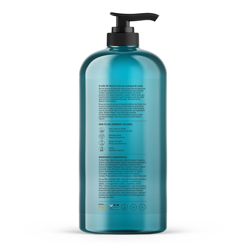 Botanic Hearth pump and label close-up highlighting key ingredients