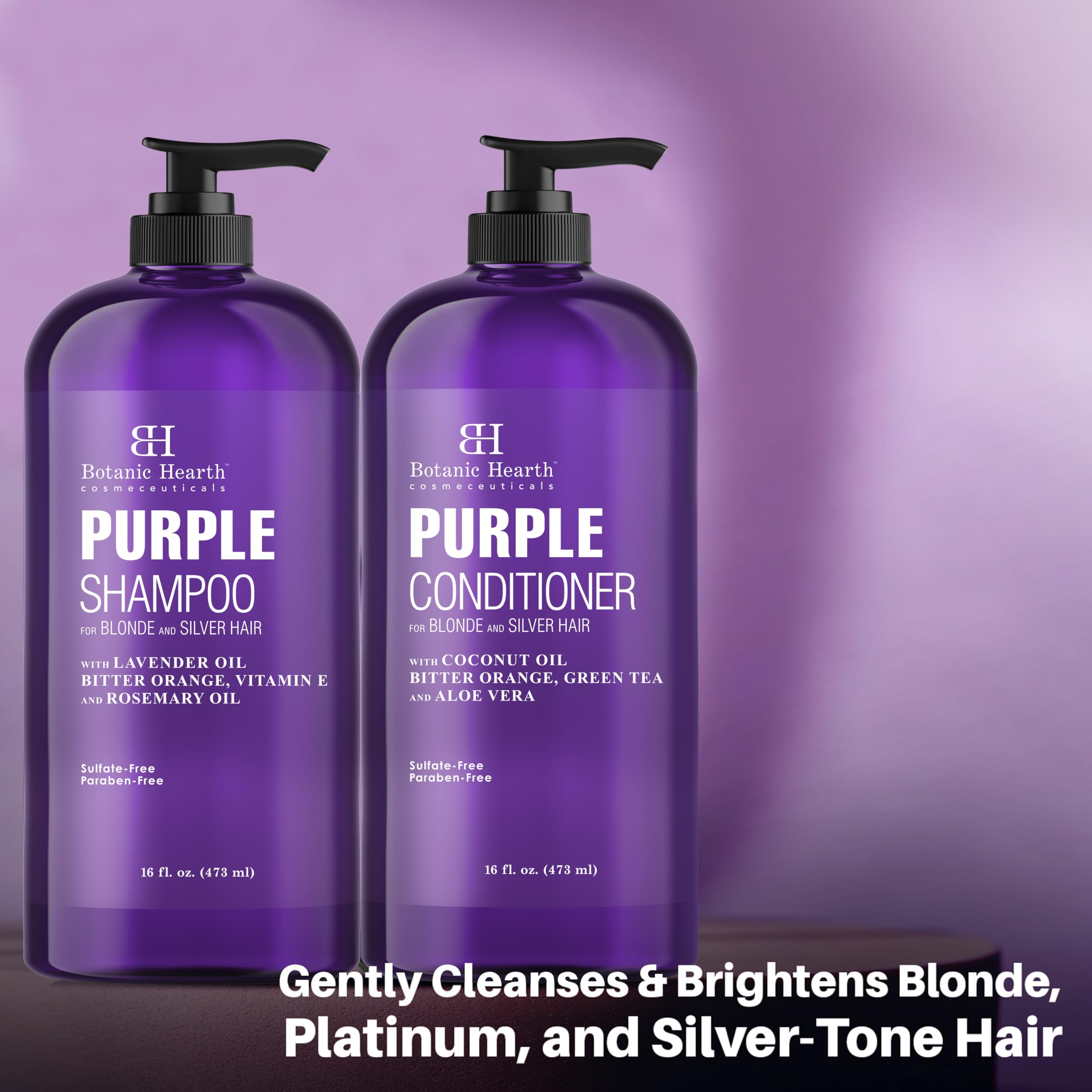 Botanic Hearth purple shampoo set on shelf ready for blonde care.