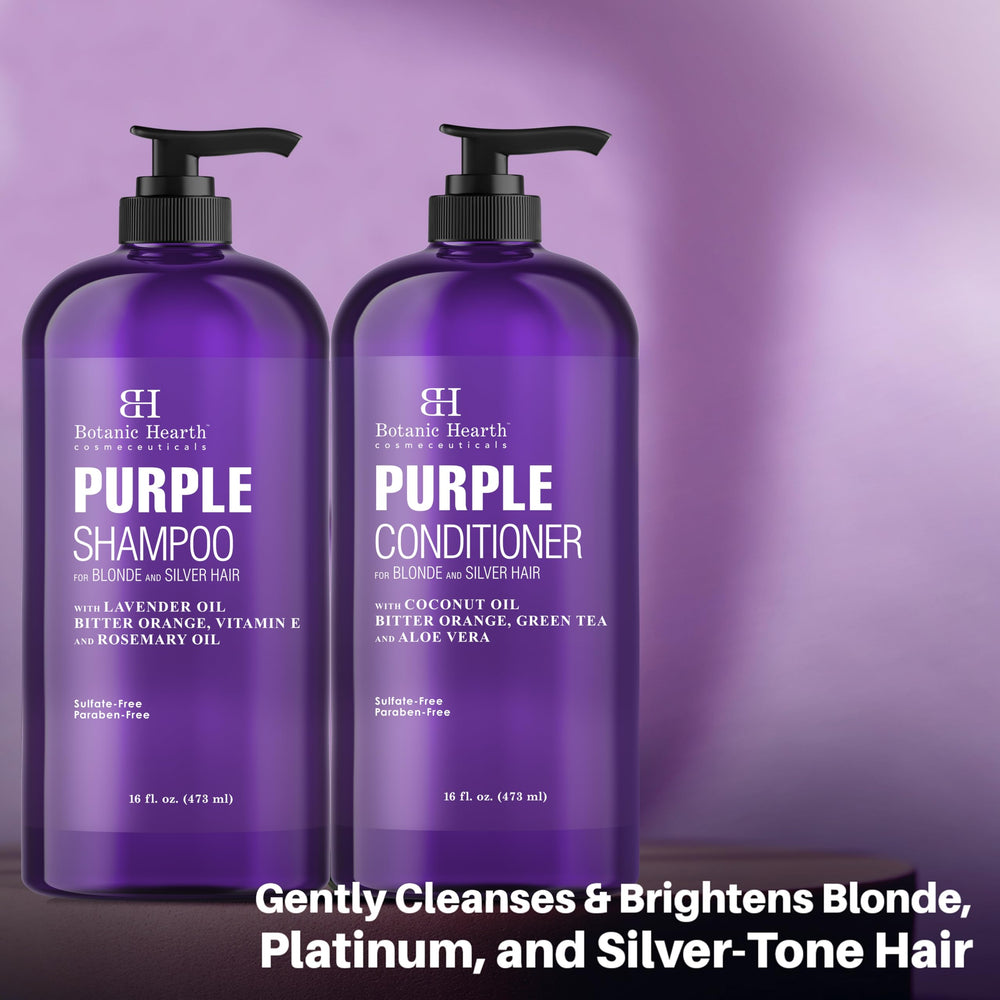 Botanic Hearth purple shampoo set on shelf ready for blonde care.
