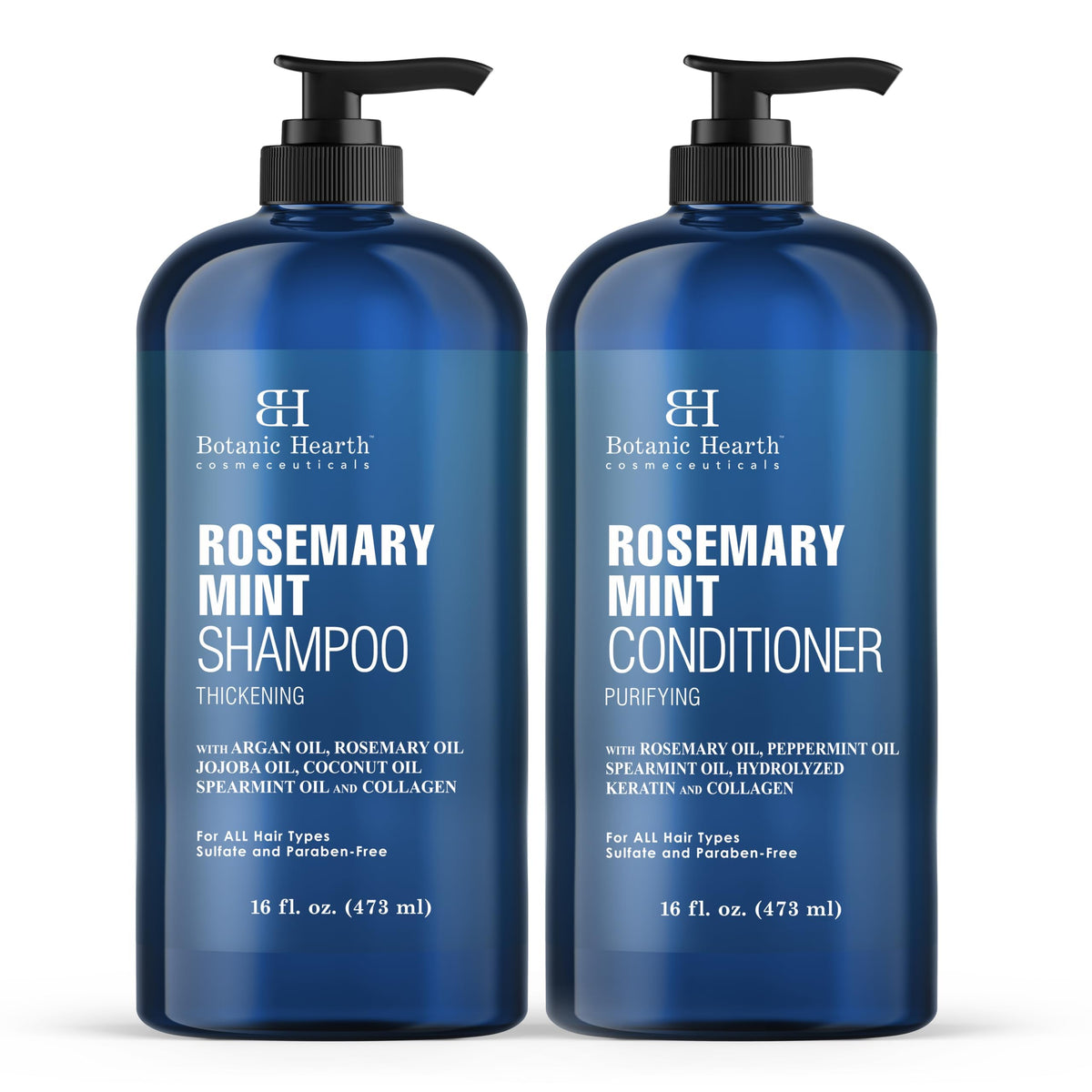Botanic Hearth Rosemary Mint Shampoo bottle with fresh scent promotes hair thickening.