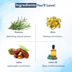 Botanic Hearth rosemary oil with biotin, jojoba, castor nourishes without heaviness.