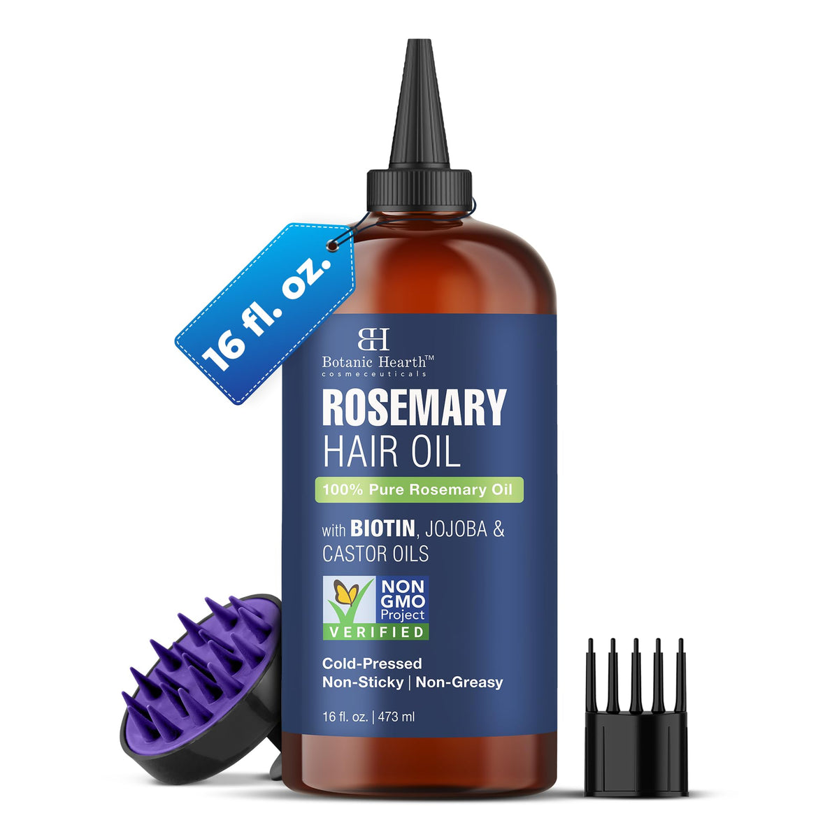 Botanic Hearth rosemary oil bottle showing pure rosemary for hair nourishment