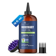 Botanic Hearth rosemary oil bottle showing pure rosemary for hair nourishment