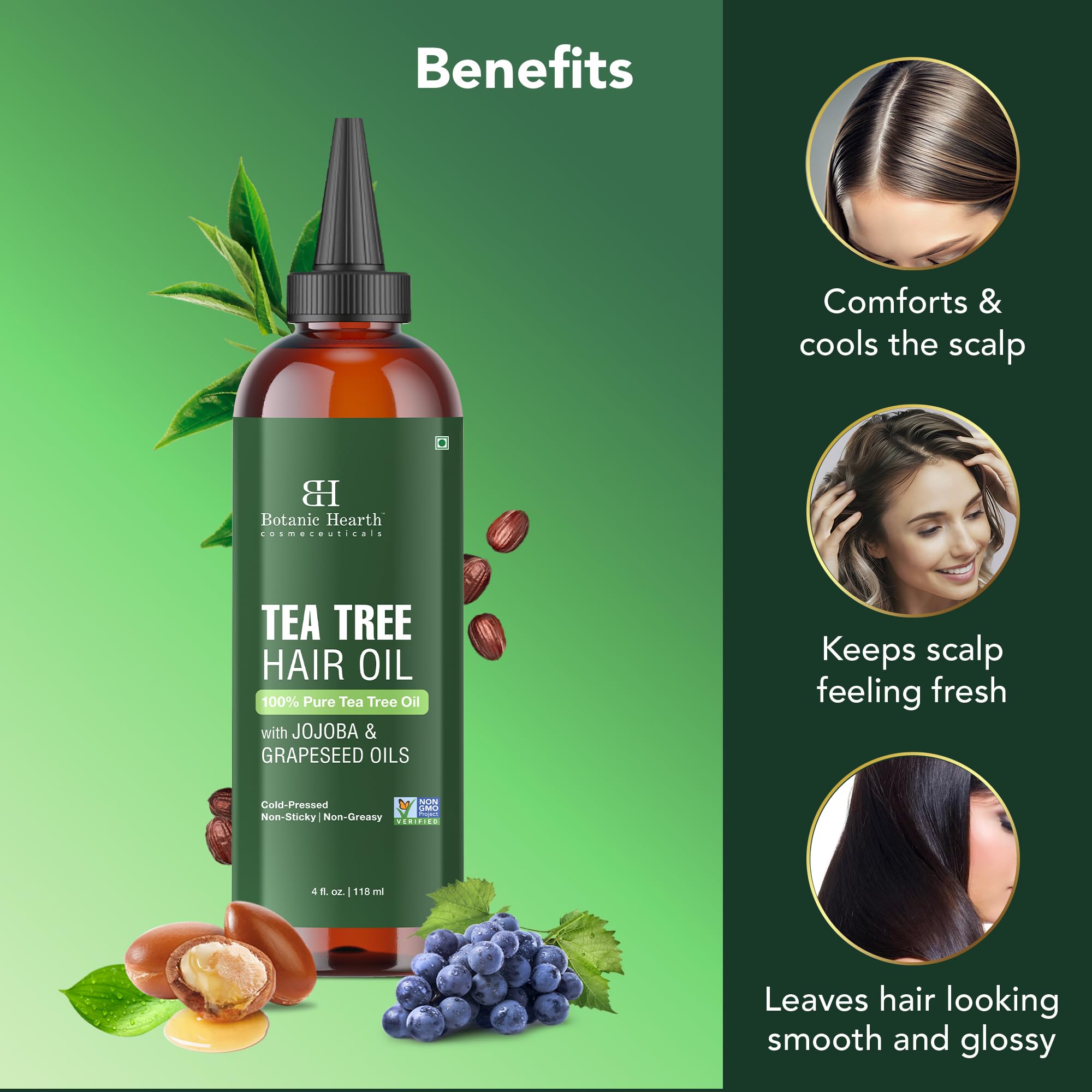 Botanic Hearth Tea Tree Oil applied to hair strands for softening