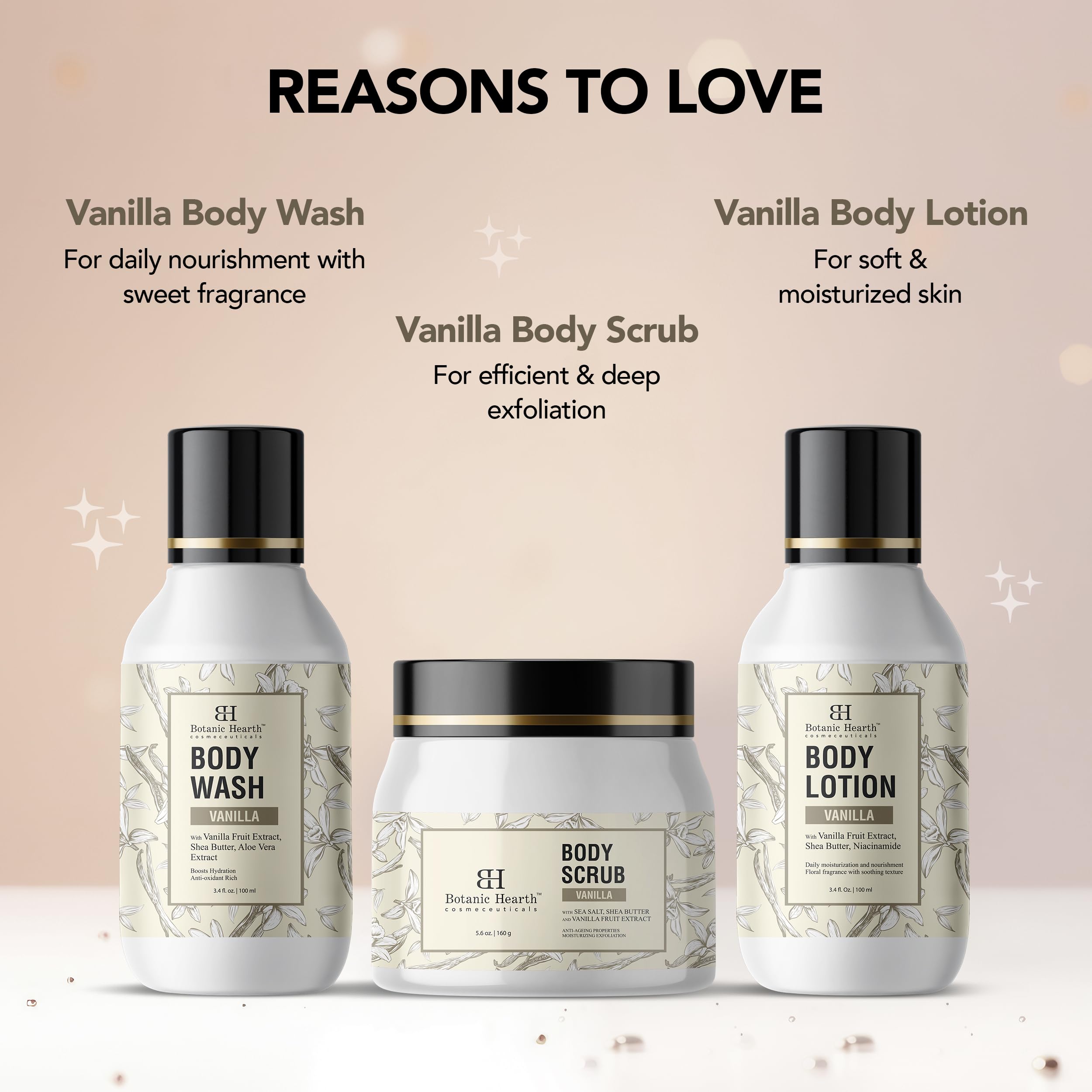Botanic Hearth Vanilla Body Scrub texture highlights gentle exfoliation for a refreshed feel.