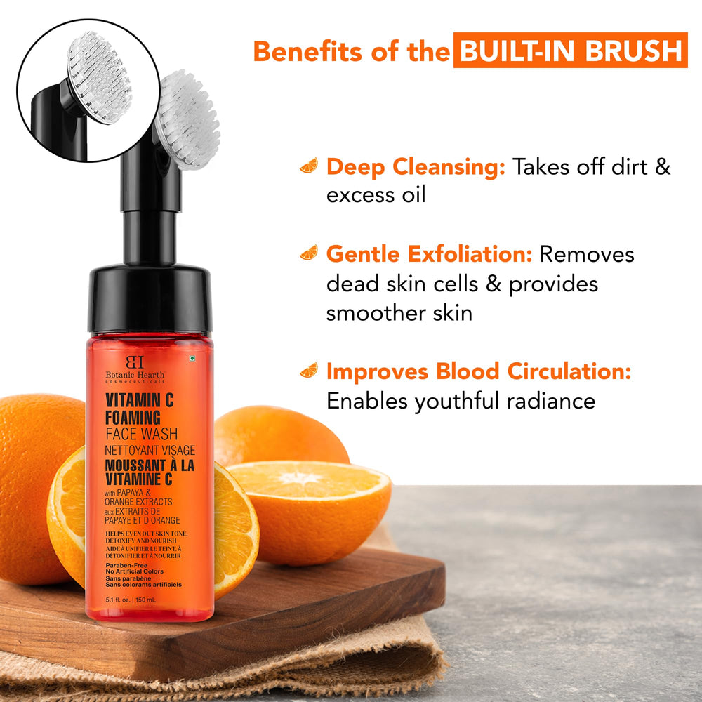 Botanic Hearth Vitamin C foaming face wash bottle packaging emphasizes clean, cruelty-free formula