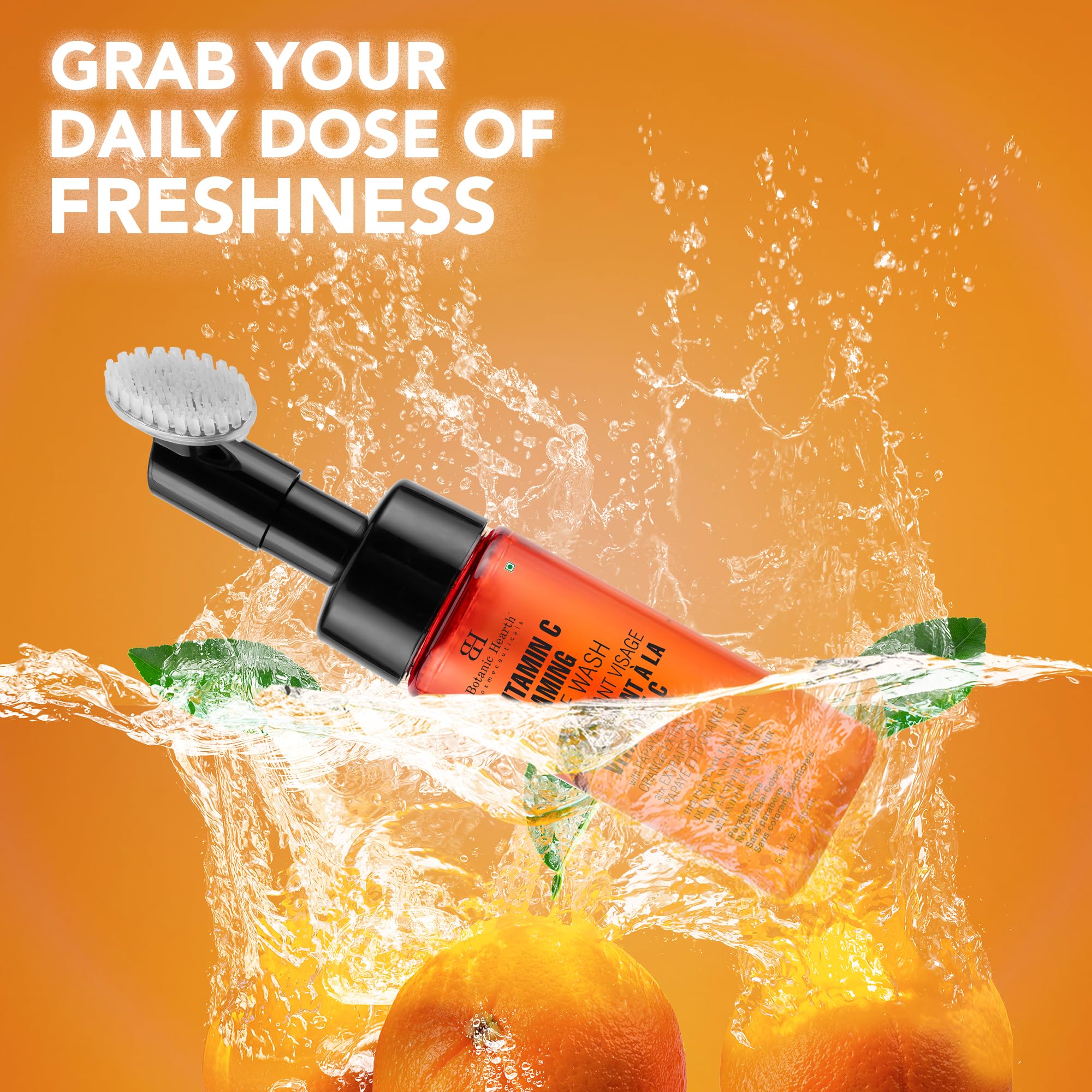Botanic Hearth Vitamin C foaming face wash built in silicone brush for gentle cleansing