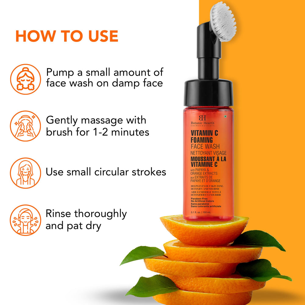 Botanic Hearth Vitamin C foaming face wash foam texture conveys airy cleansing