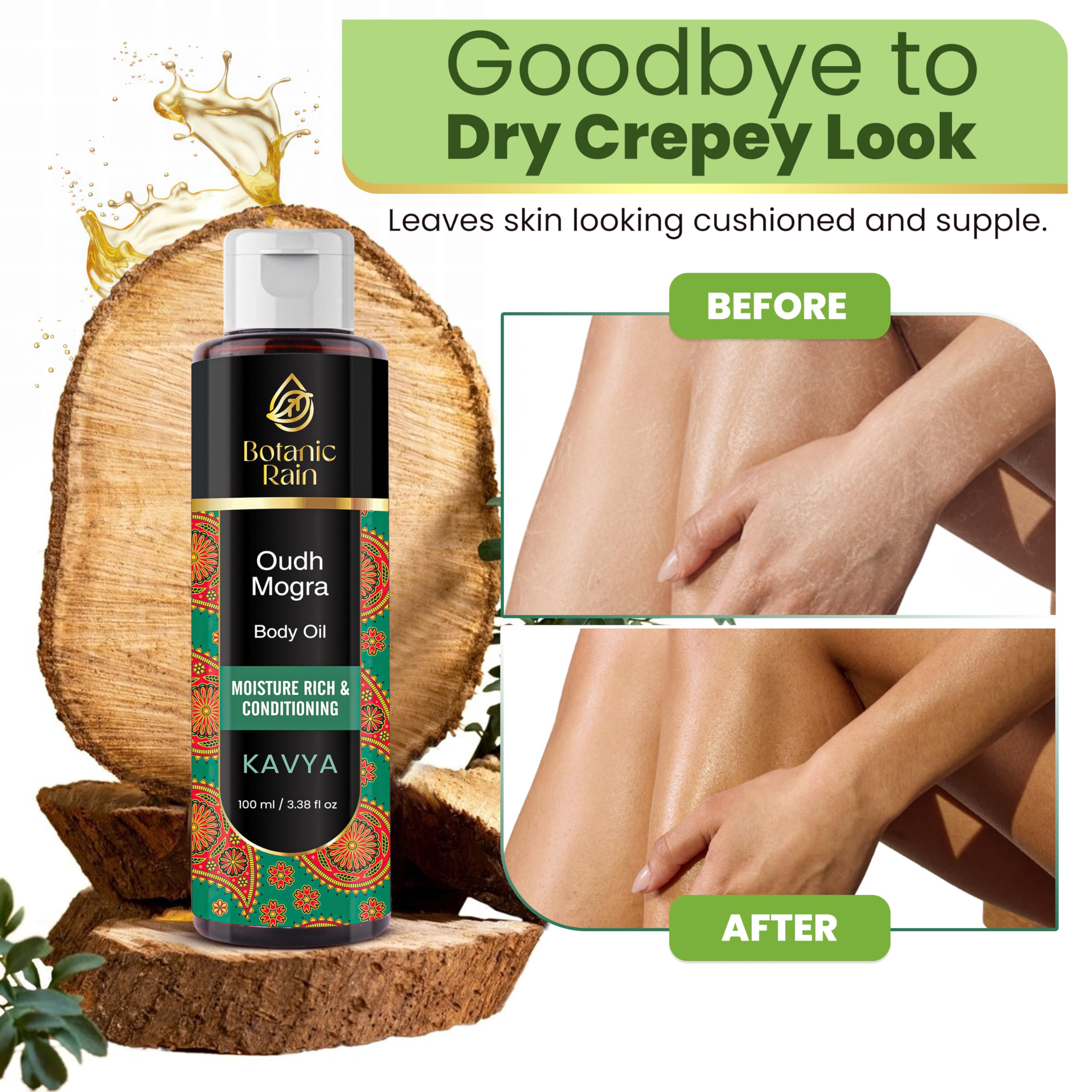 Botanic Rain Ayurveda Body Oil texture close-up conveys non-greasy hydration
