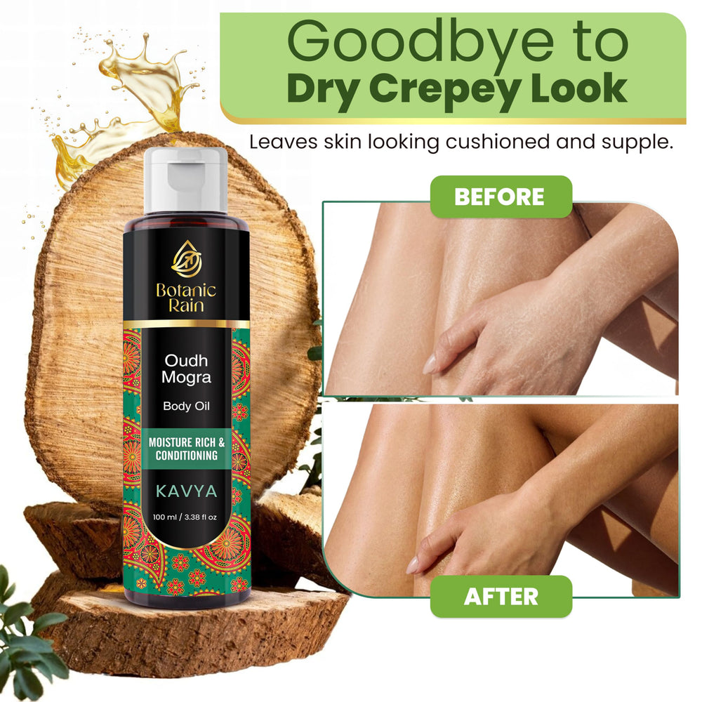 Botanic Rain Ayurveda Body Oil texture close-up conveys non-greasy hydration