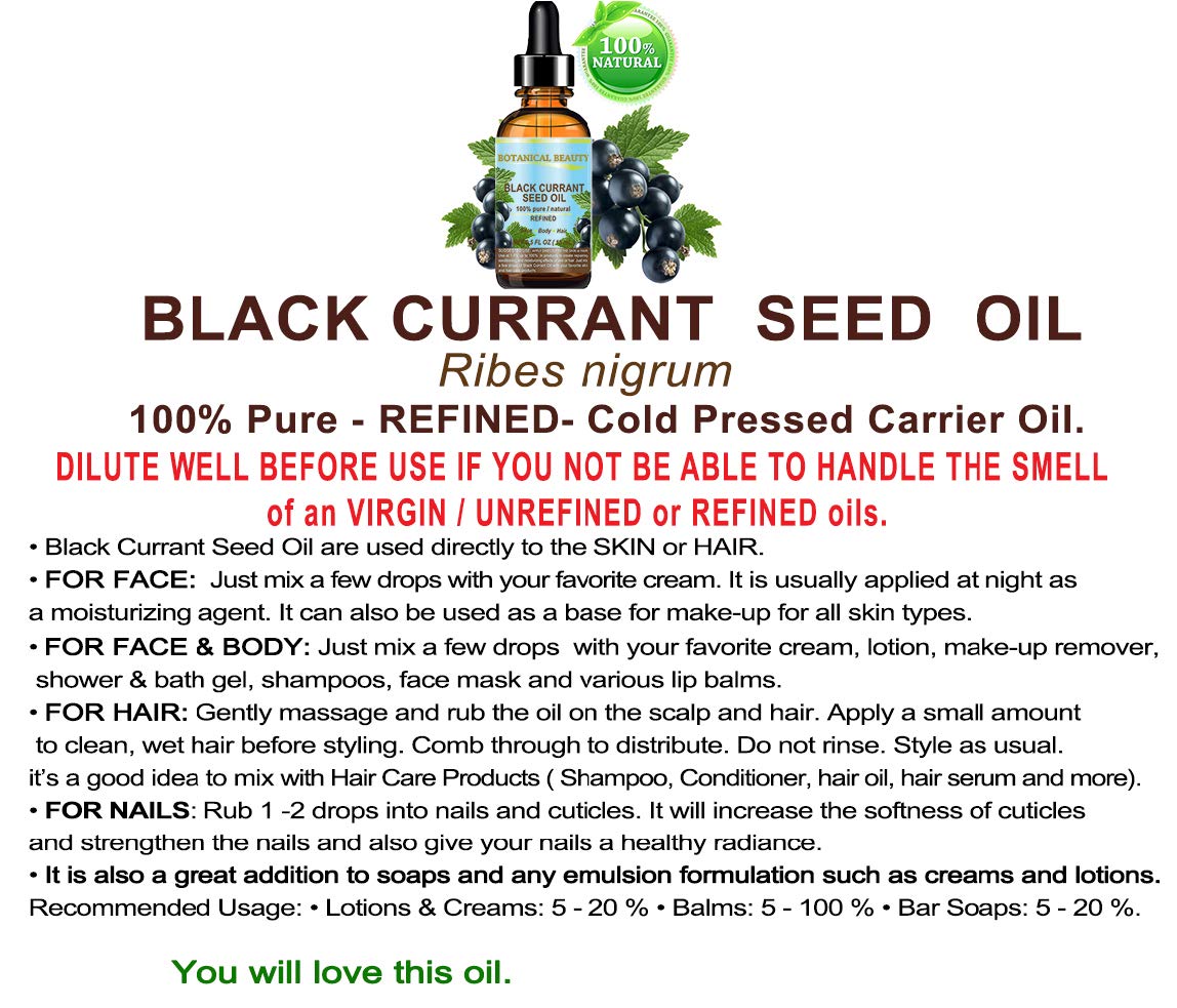 Botanical Beauty Black Currant Seed Oil label closeup signaling purity and quality