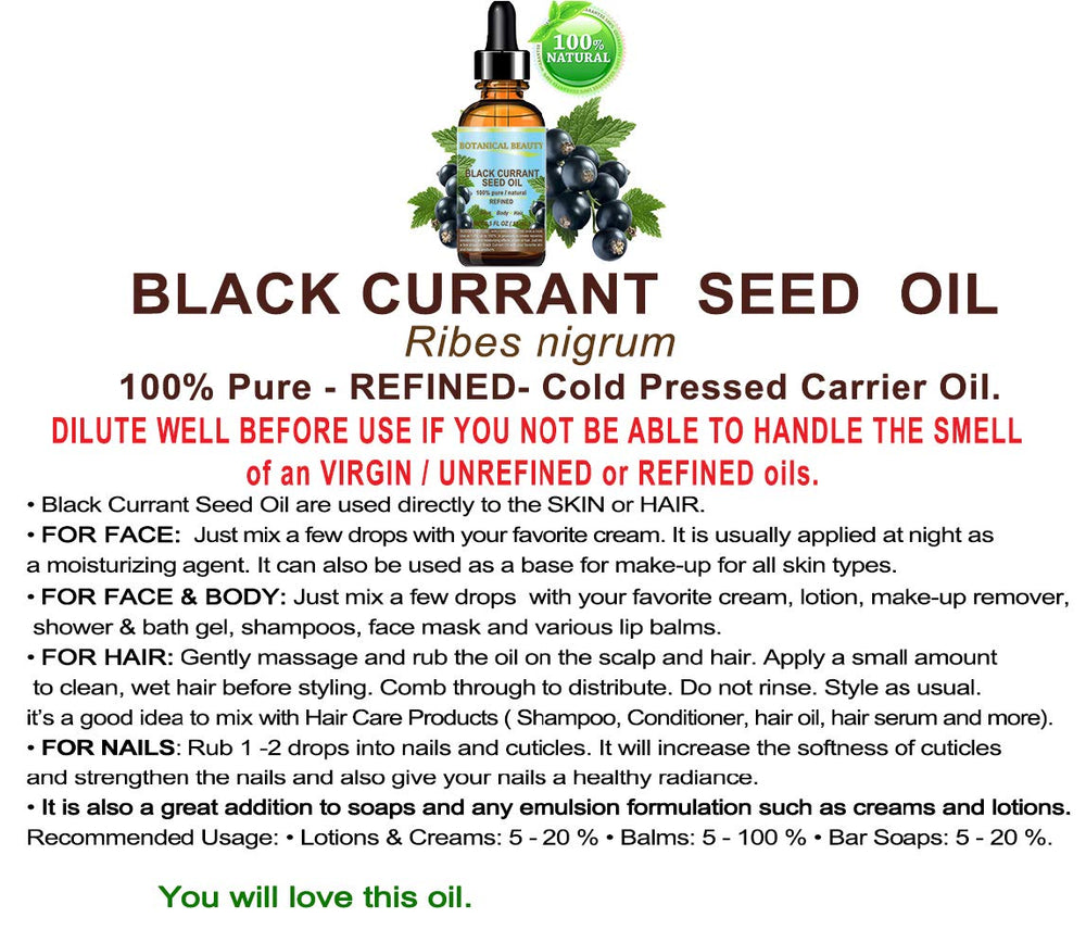Botanical Beauty Black Currant Seed Oil label closeup signaling purity and quality