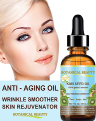 Botanical Beauty Kiwi Seed Oil on hair for conditioning and natural shine.