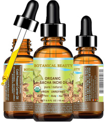 Botanical Beauty Sacha Inchi Oil bottle showing pure organic carrier oil for skin hydration