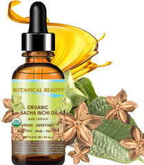 Botanical Beauty Sacha Inchi Oil label confirms organic certification and clean ingredients
