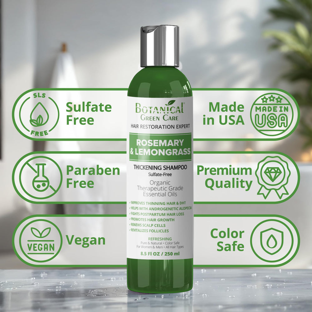 Botanical Green Care Rosemary-Lemongrass shampoo lather showing scalp cleansing