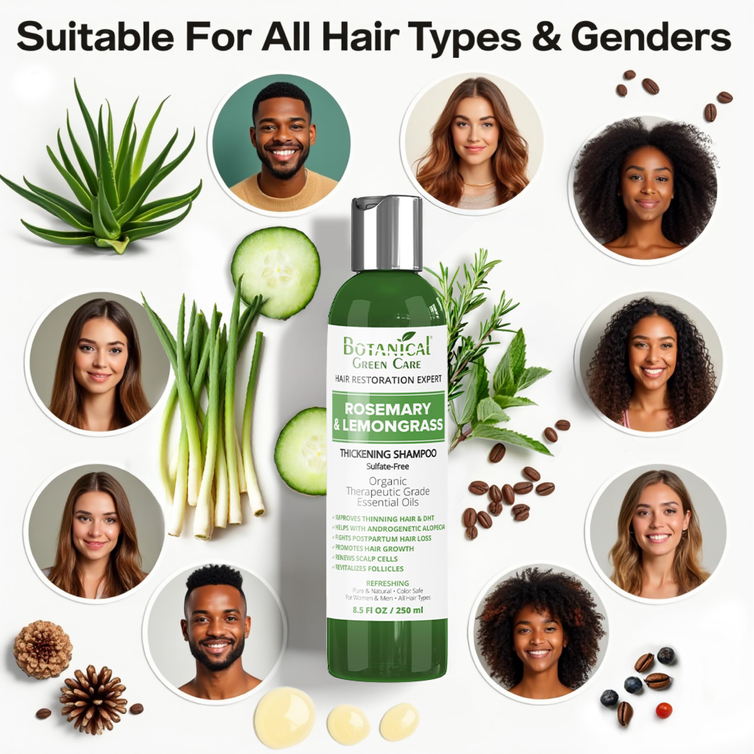 Botanical Green Care scalp-massage shot suggests soothing, refreshing wash