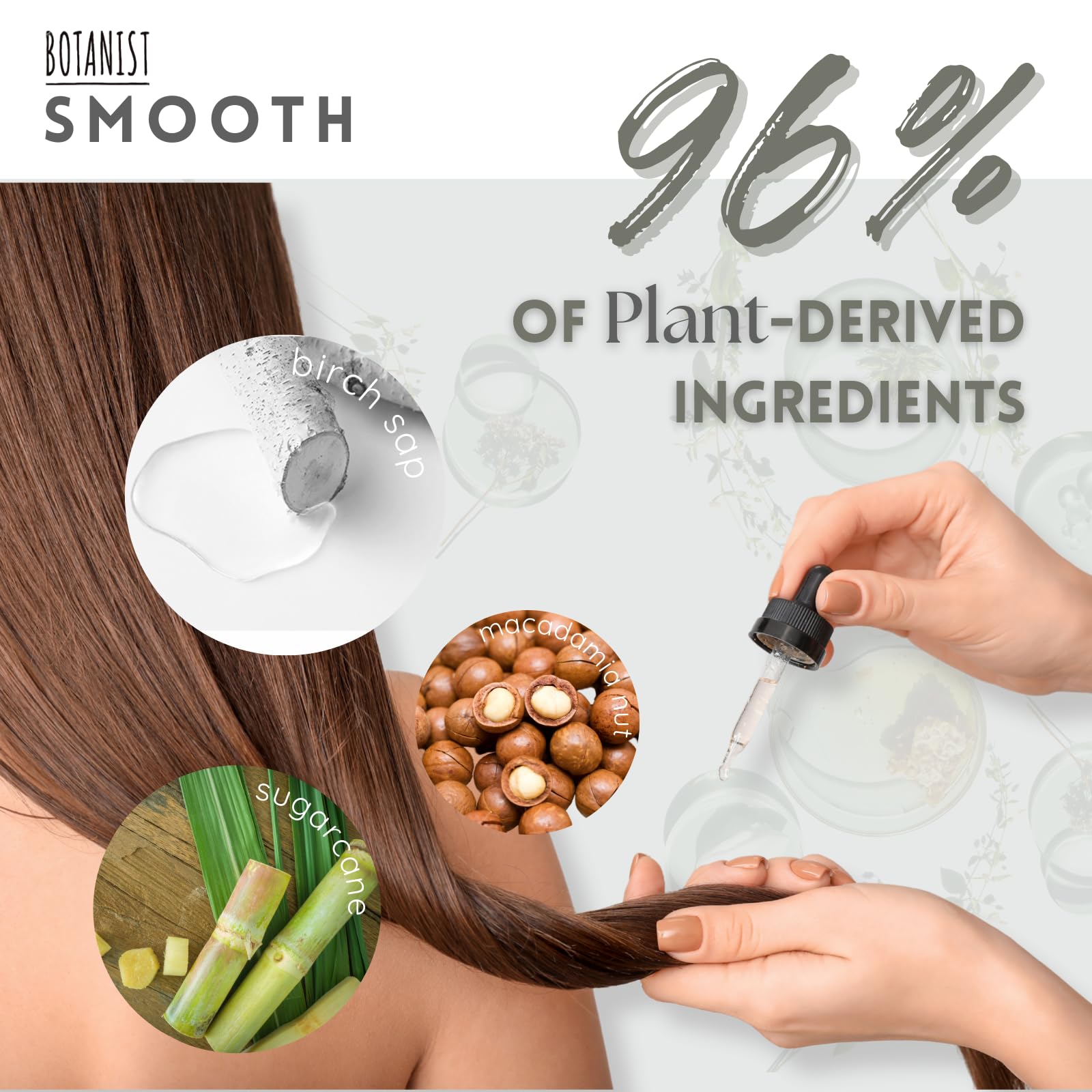 Botanist nano-infused technology hair close-up indicates root-to-tip nourishment
