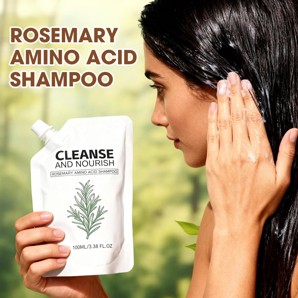 Botou Rosemary Amino Acid Shampoo in-use image shows fuller-looking hair after wash