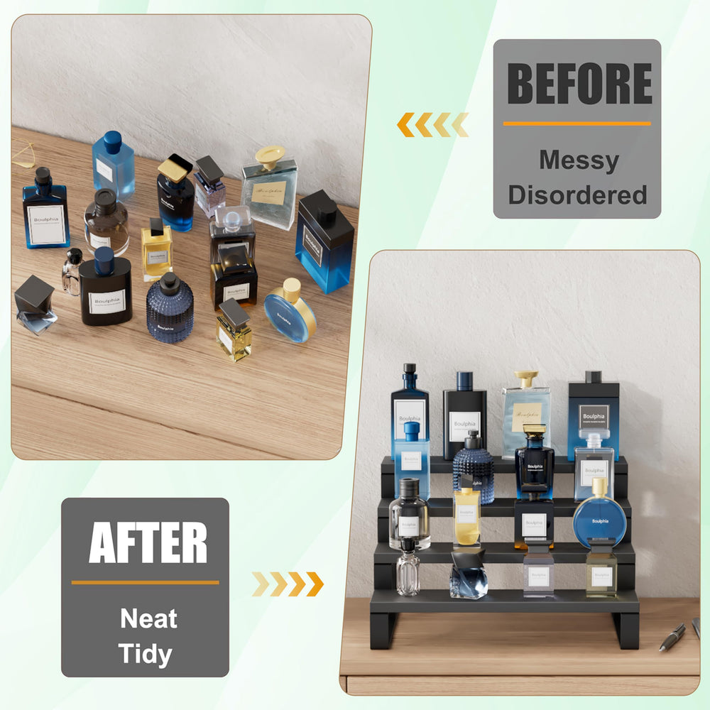 Boulphia versatile display for skincare, perfumes, and figurines on a dresser