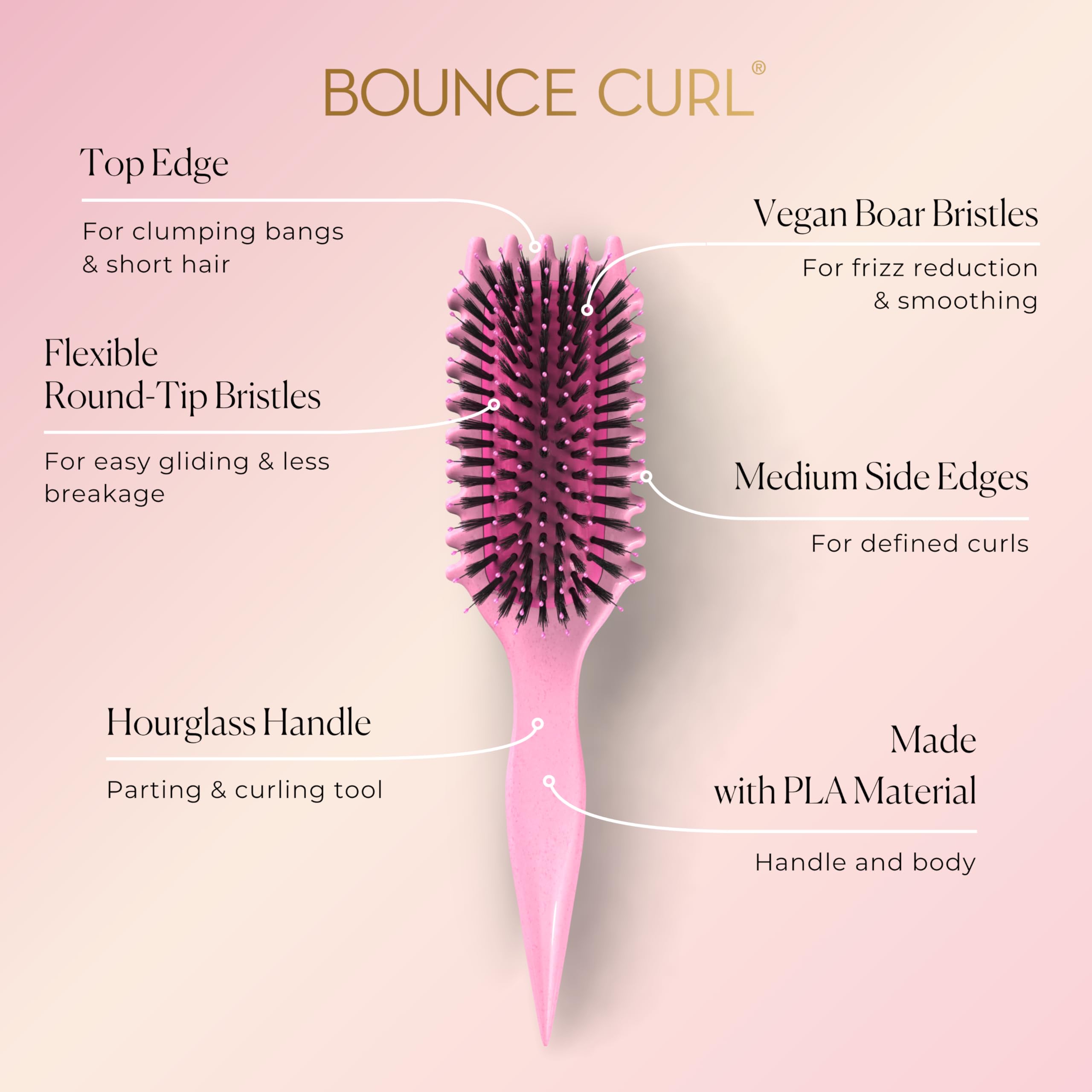 Bounce Curl Define EdgeLift Brush close-up bristles for smooth glide and reduced frizz.