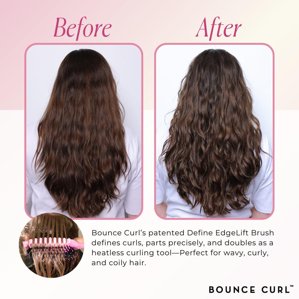 Bounce Curl Define EdgeLift Brush closeup bristles deliver gentle glide and reduced breakage.