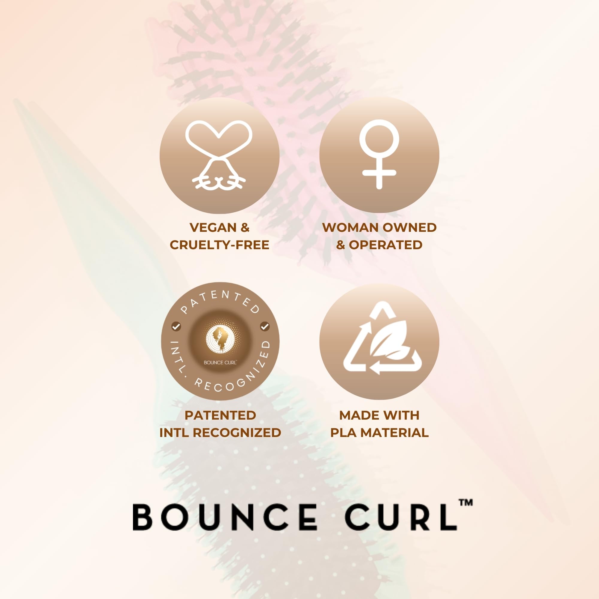 Bounce Curl EdgeLift Brush packaging highlights vegan materials and sustainability.