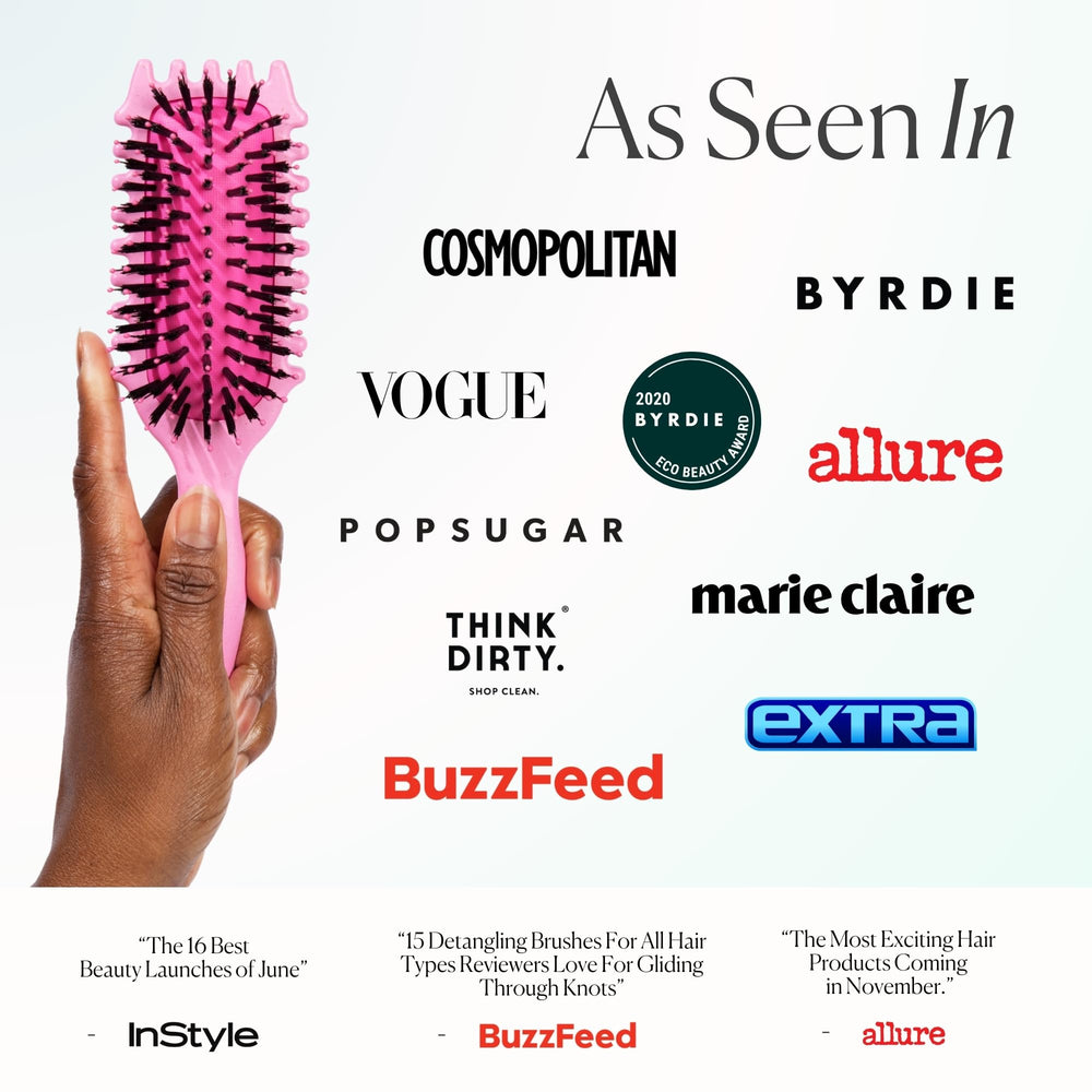 Bounce Curl EdgeLift Brush use-guide thumbnail showing detangle-to-definition routine.