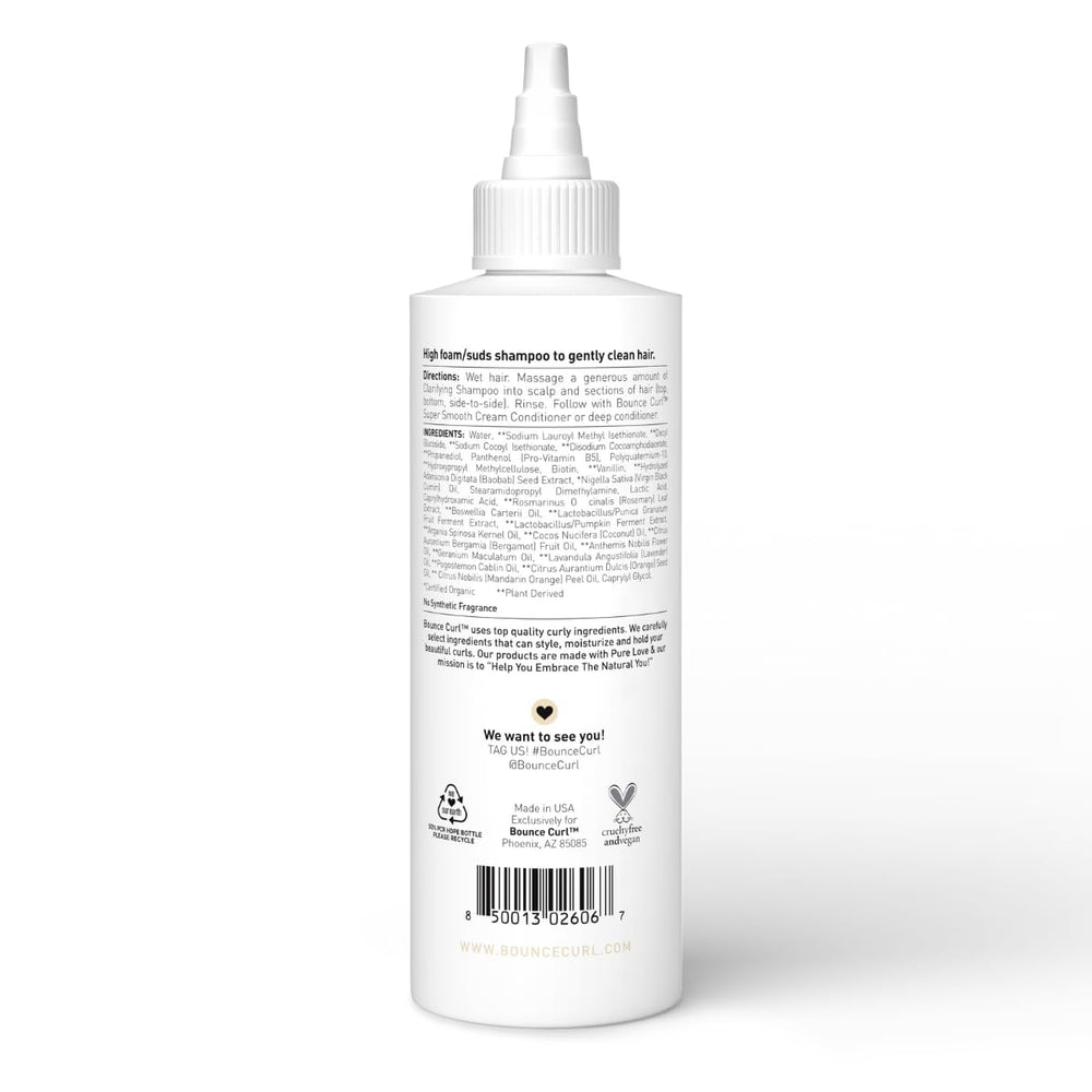 Bounce Curl Enzyme Gentle Clarifying Shampoo ingredients closeup highlights botanical bounce.