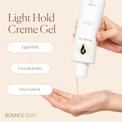 Bounce Curl Light Hold Creme Gel moisturizes hair for soft waves and frizz-free texture
