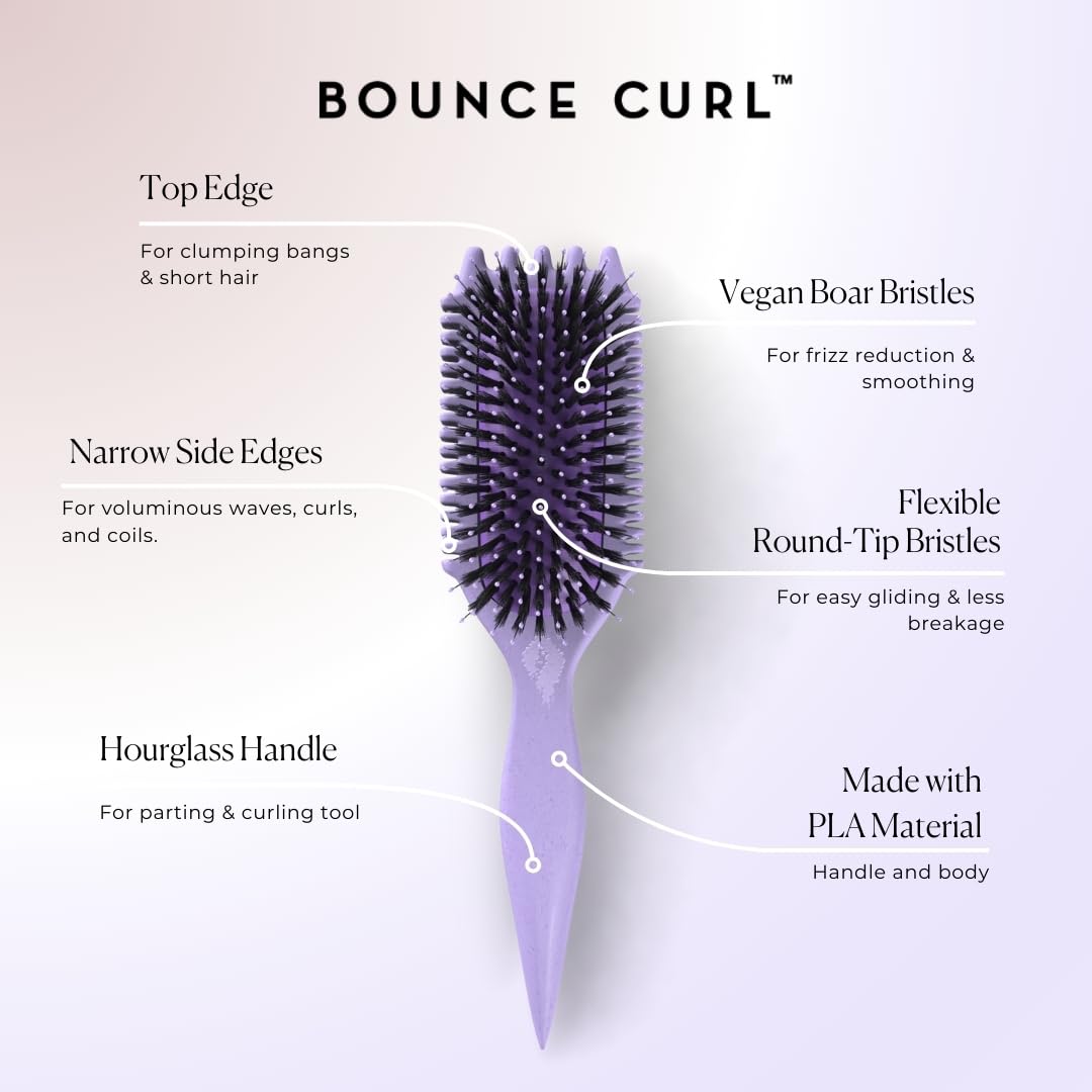 Bounce Curl Volume EdgeLift Brush closeup-vegan bristles shows gentle lift and separation.