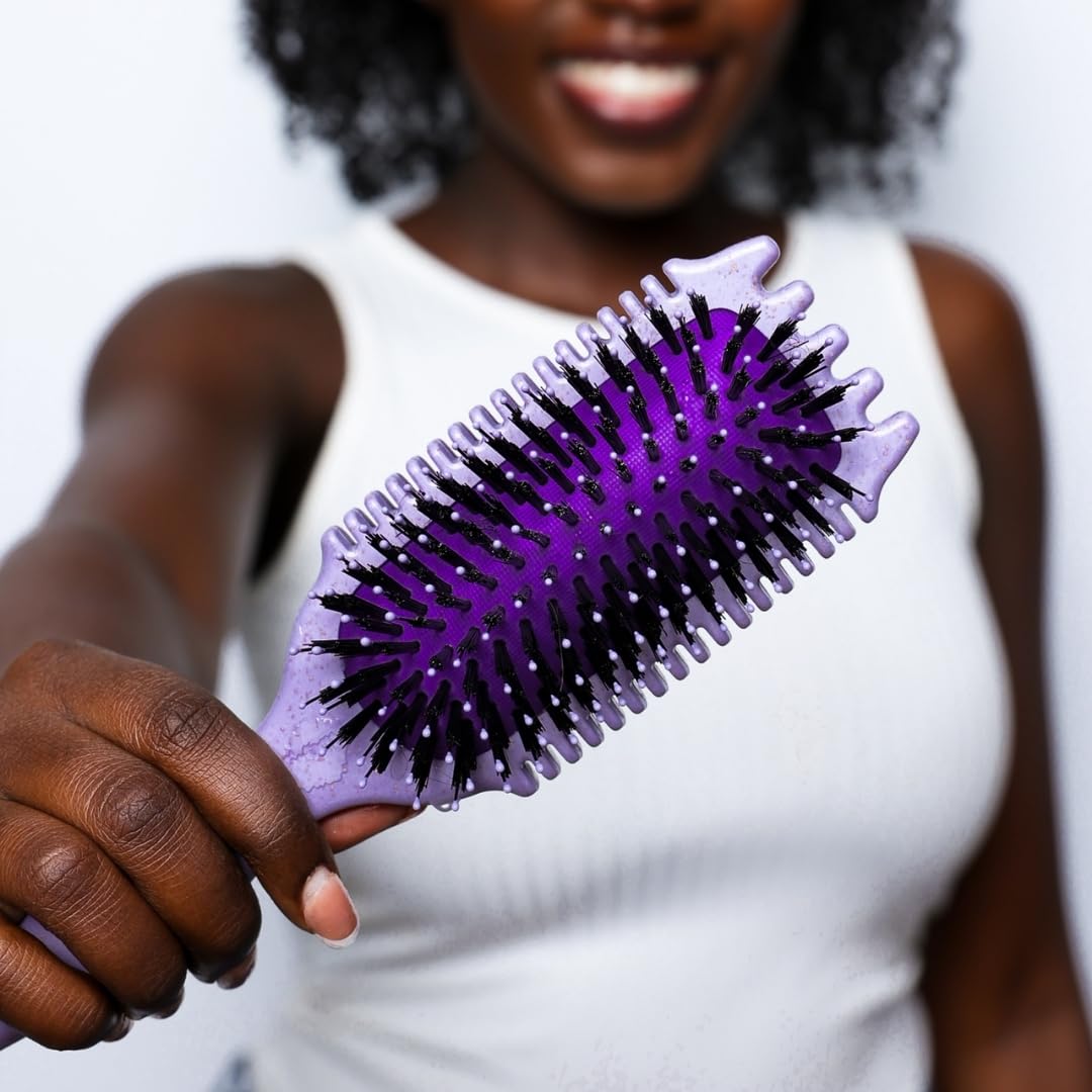 Bounce Curl Volume EdgeLift Brush packaging shot emphasizes eco-friendly PLA base.
