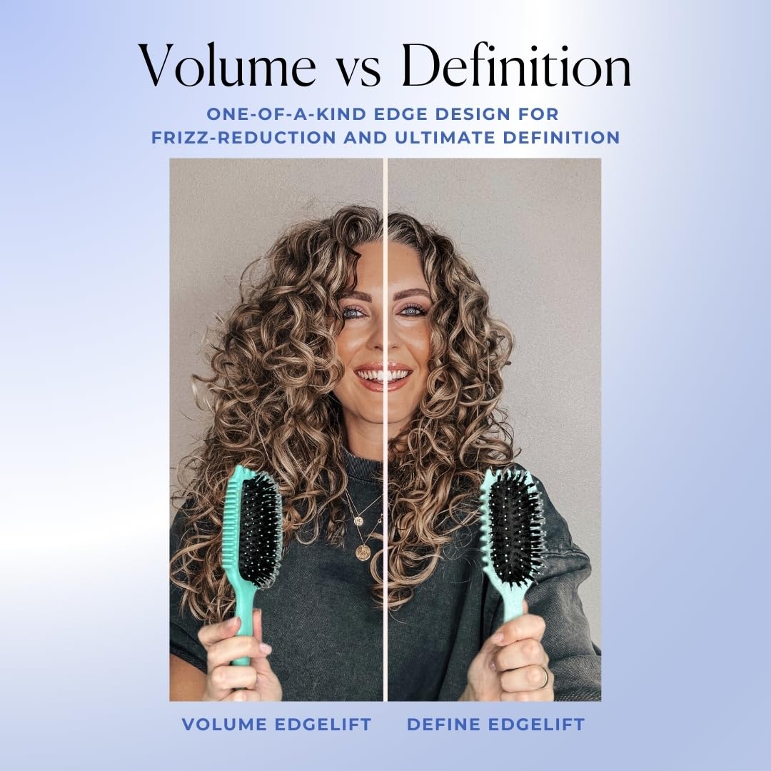 Bounce Curl Volume EdgeLift Brush precision-parting-handle shows heatless curling capability.