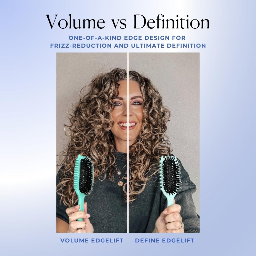 Bounce Curl Volume EdgeLift Brush precision-parting-handle shows heatless curling capability.