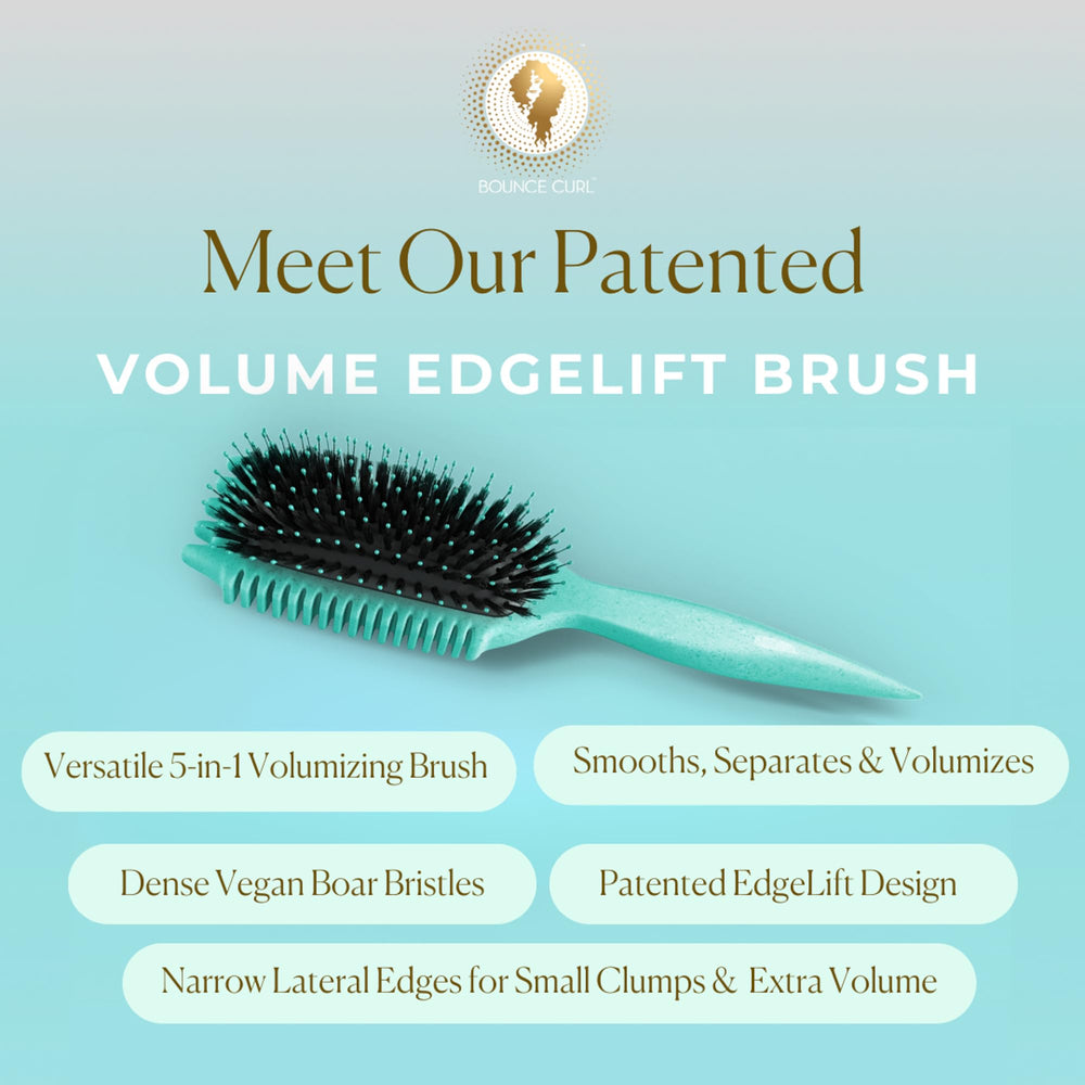 Bounce Curl EdgeLift Brush top view highlights smooth styling with reduced frizz