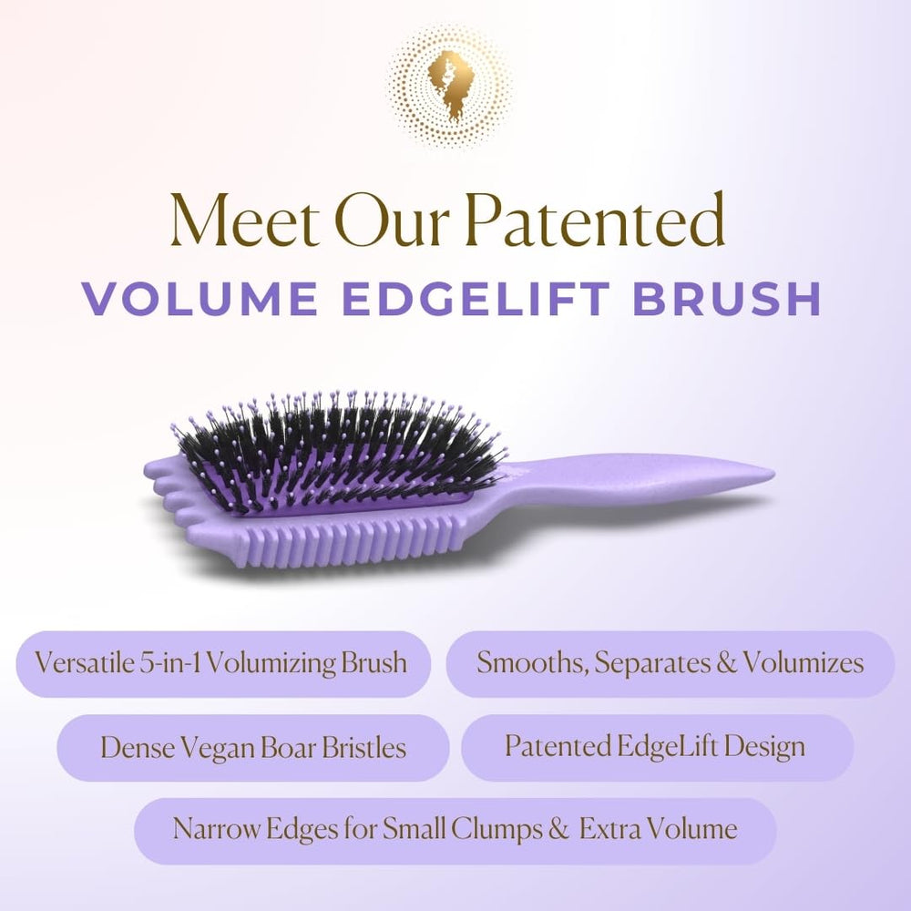 Bounce Curl Volume EdgeLift Brush top-view highlights precision for bangs and layers.