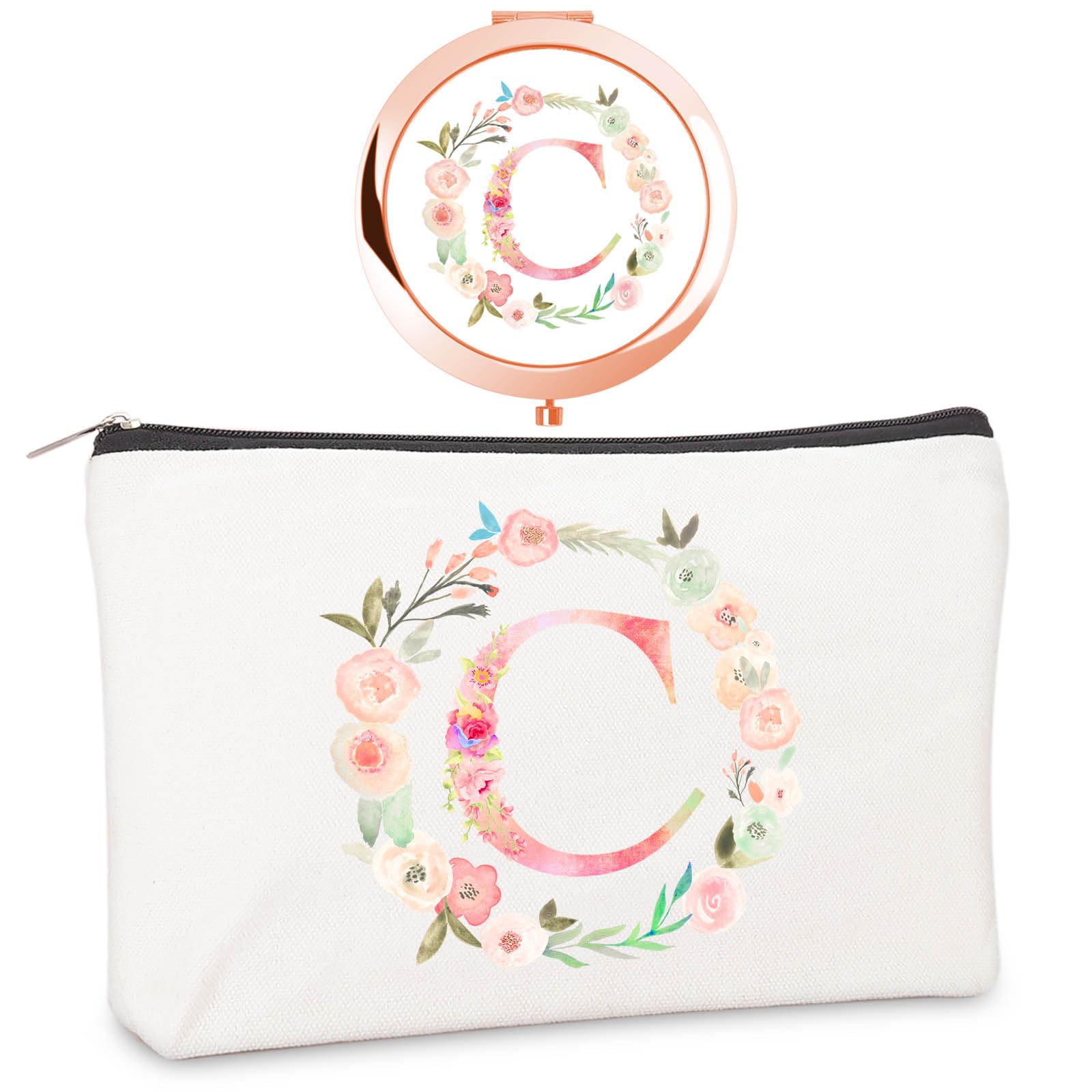 BoutikPro rose-gold monogram compact mirror front view for personalized gifting.