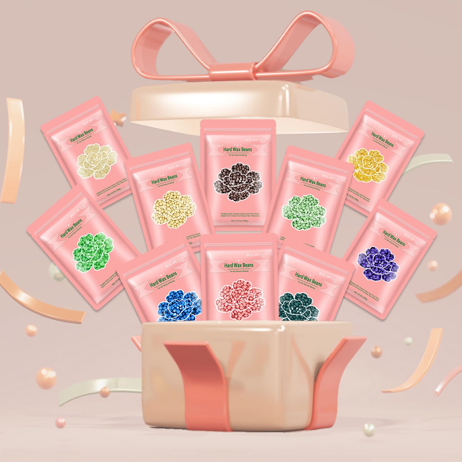 Bouvetan wax beads packaging inside showing organized 10-pack setup