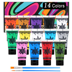 Bowitzki 14-color face paint set tubes for vibrant costuming and stage makeup.