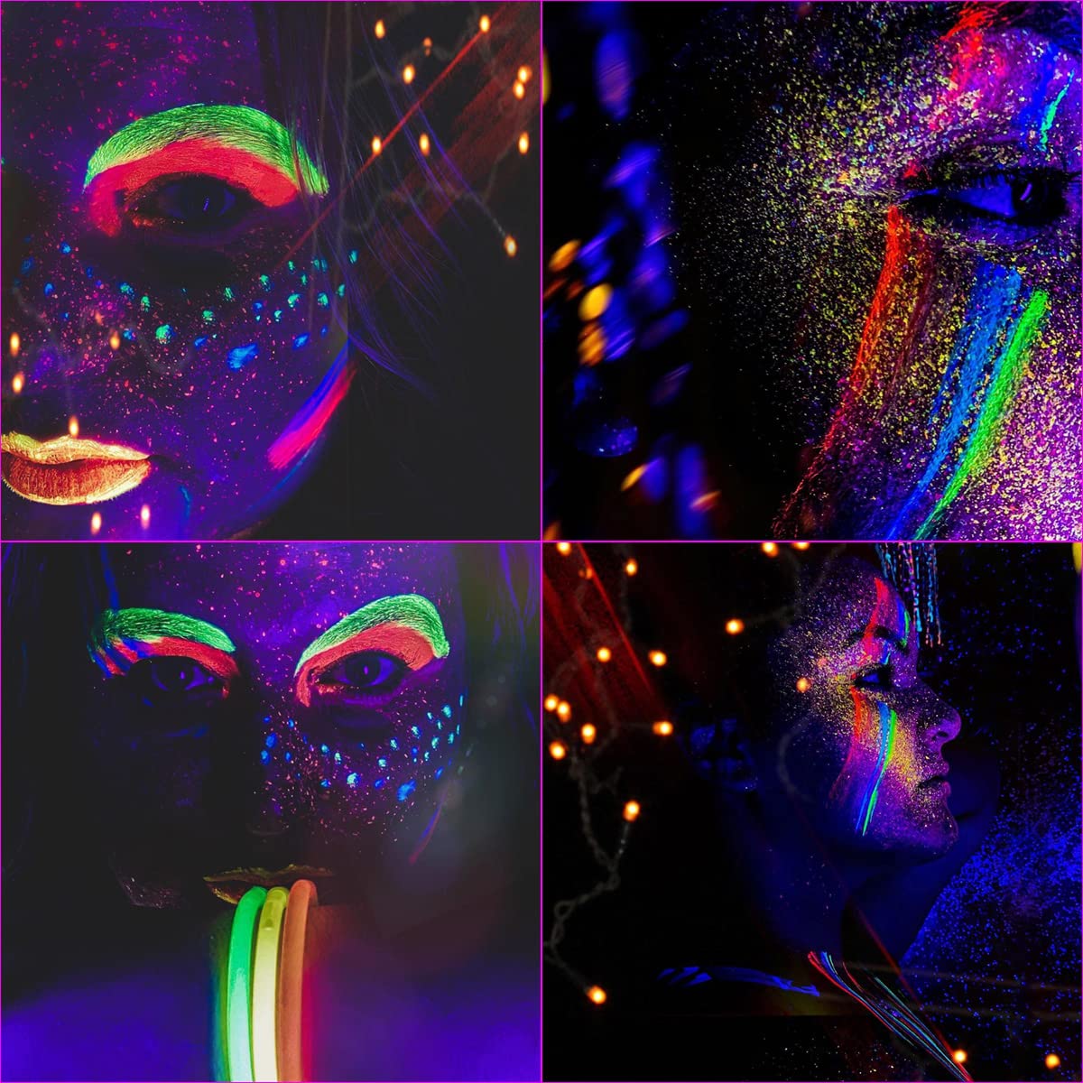 Bowitzki UV glow paint on skin for striking party looks.