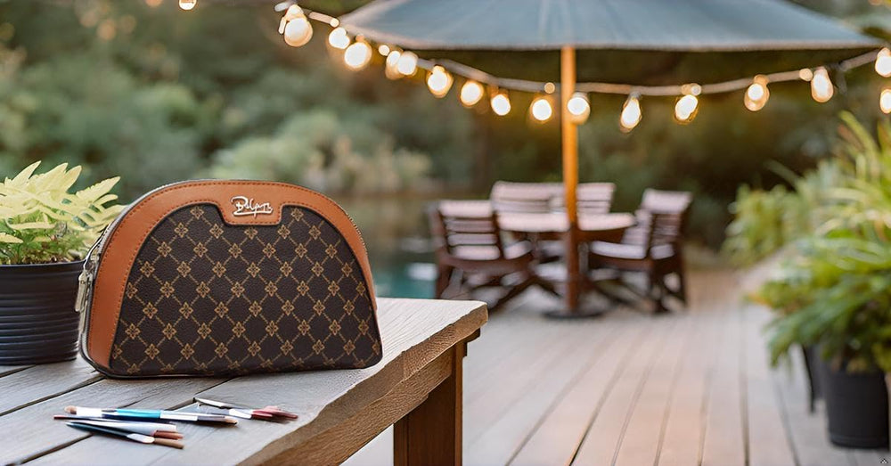 BOYATU compact purse-size makeup bag coffee fits in purses and carry-ons