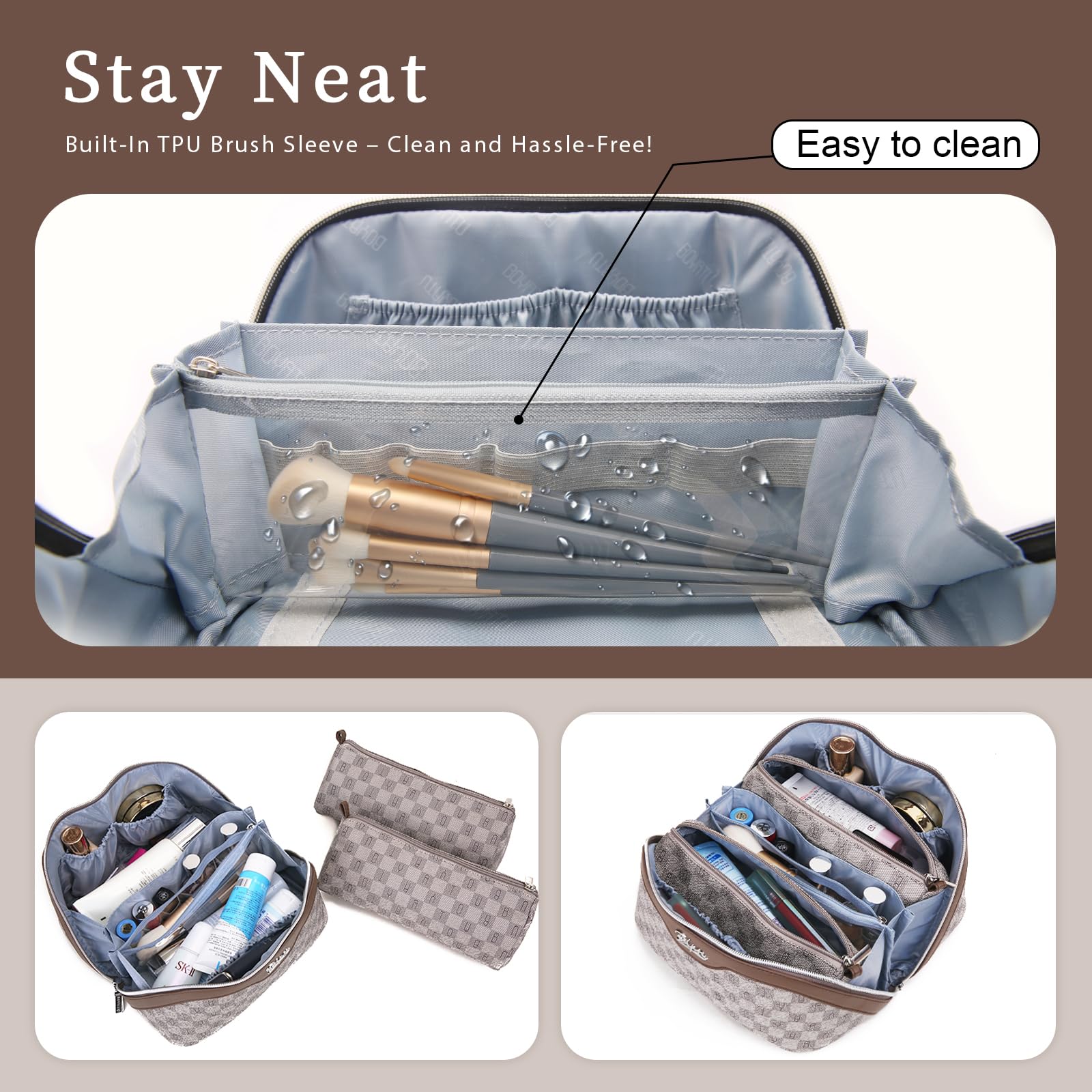 BOYATU dirt-resistant waterproof travel bag keeps cosmetics protected in any setting.